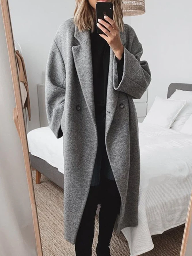 Oversized Stijlvolle Dames Maxi Winterjas met Dubbele Knopen