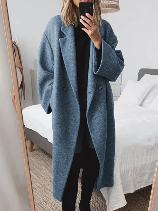 Oversized Stijlvolle Dames Maxi Winterjas met Dubbele Knopen
