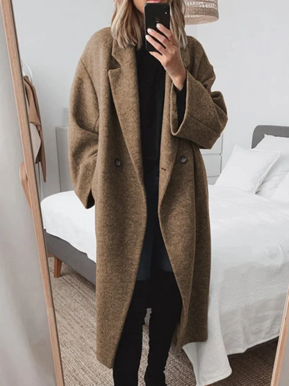 Oversized Stijlvolle Dames Maxi Winterjas met Dubbele Knopen