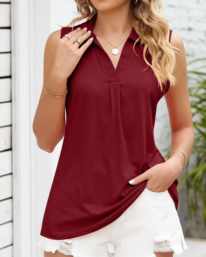 Shay | Mouwloze Polo Top met Kraag