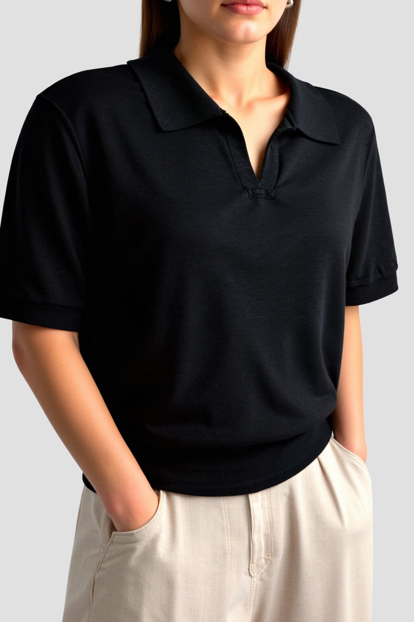 Dames Poloshirt met Korte Mouwen en V-Hals