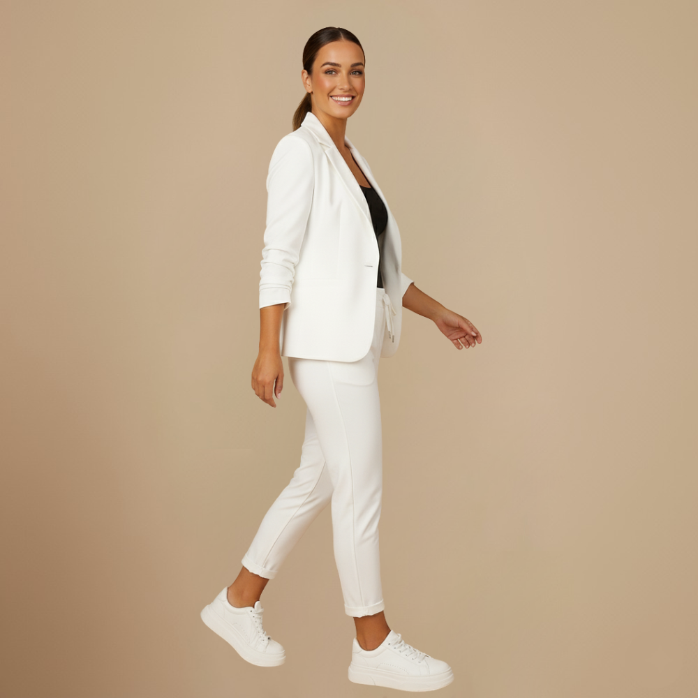 Elegante Blazer Set met Hoge Taille Broek voor Dames