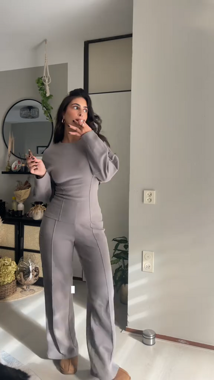 Comfortabele Trendy Dames Trui Set met Wijde Broek