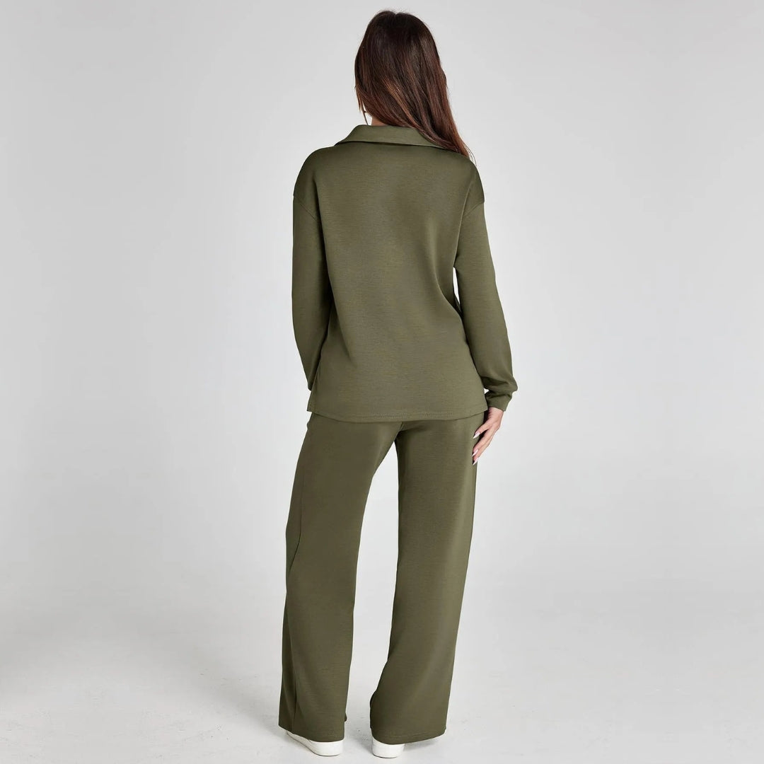 Eline | Ensemble lounge luxueux avec pantalon confortable et col en V