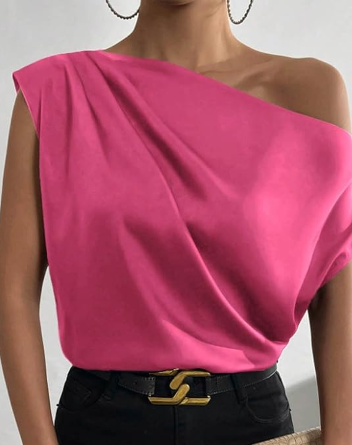 Beige Luxury Women's One Shoulder Blouse