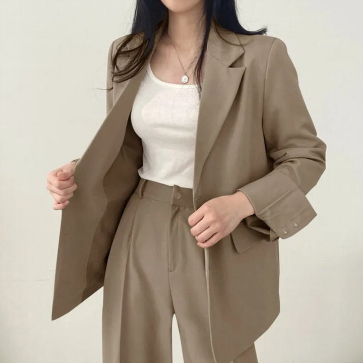 Gestructureerde en chique dames set met comfortabele blazer en broek