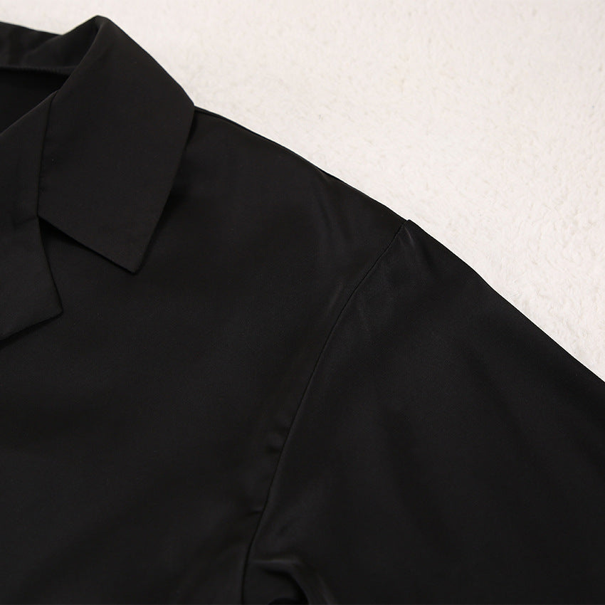 Luxe Dames Satijnen Pyjama Set Met Knopen En Wijde Broek