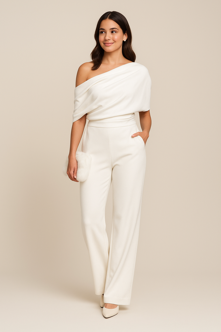 Elegant Women's Jumpsuit With One Shoulder Neck And Wide Legs