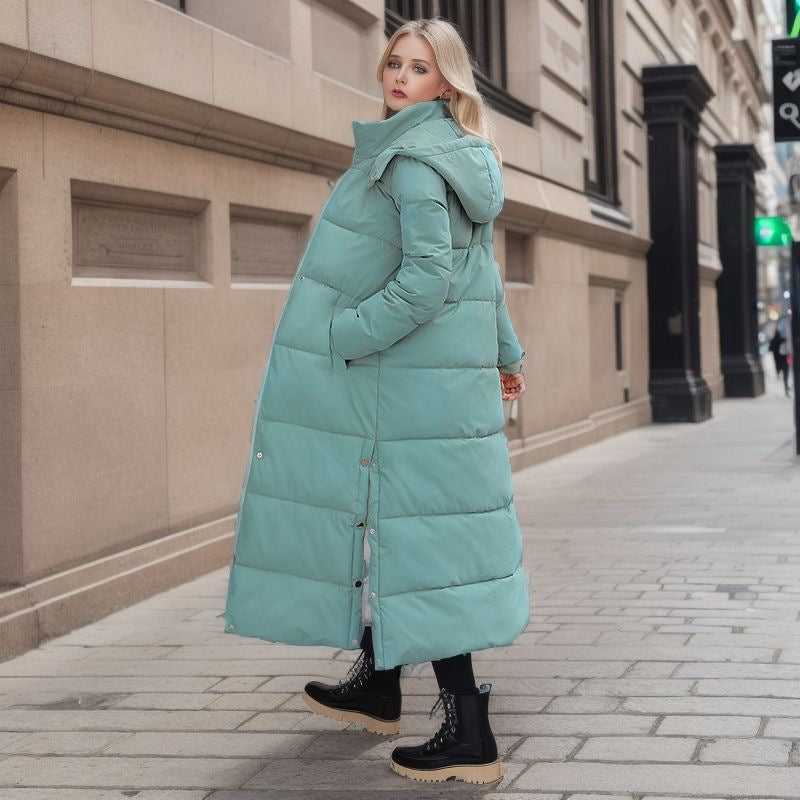 Doudoune longue chaude pour femme avec capuche