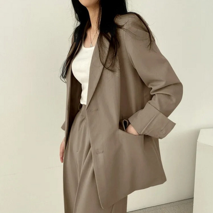 Gestructureerde en chique dames set met comfortabele blazer en broek