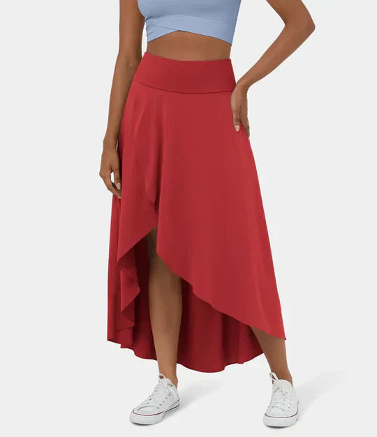 Women's Midi Skirt with High Waist and Chic Asymmetric Slit