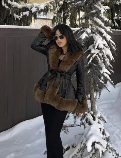 Luxe Warme Dames Winterjas met Bontkraag en Ceintuur