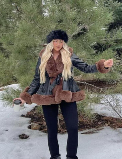 Luxe Warme Dames Winterjas met Bontkraag en Ceintuur
