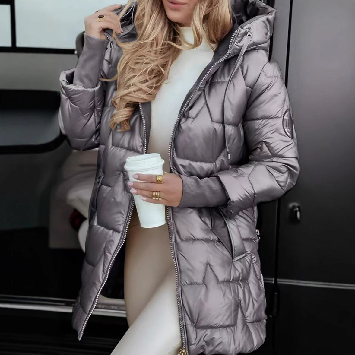 Dames Warme Midi Puffer Jas met Capuchon en Zakken