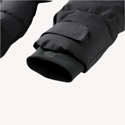 Zwarte Dames Puffer Jas met Ceintuur en Hoge Kraag