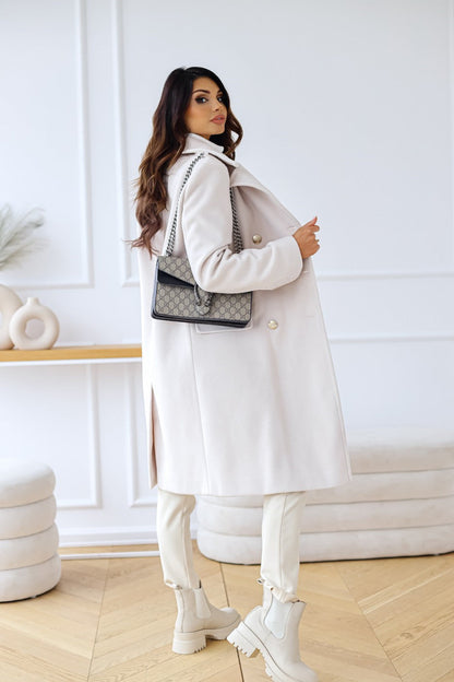 Chique Lange Getailleerde Wollen Dames Jas met Knopen Design