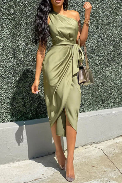 Xess | Galajurk Satijnen Maxi-jurk met Één Schouder