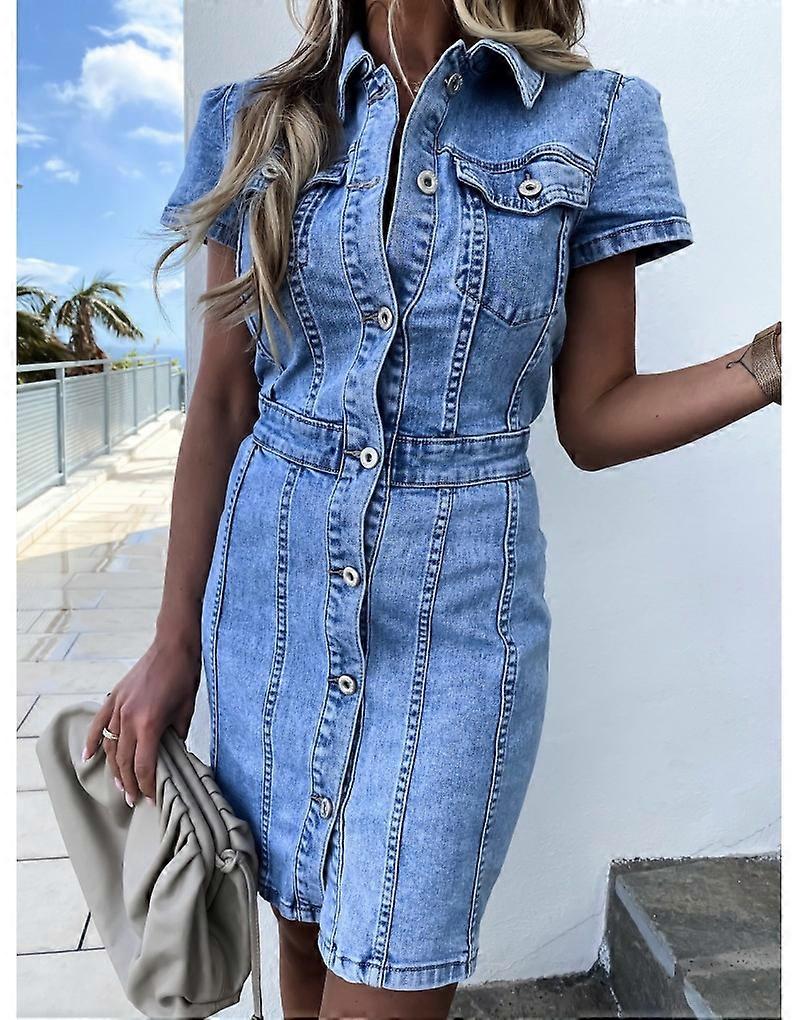 Light Washed Denim Dress - Midi