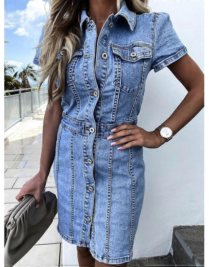 Light Washed Denim Dress - Midi