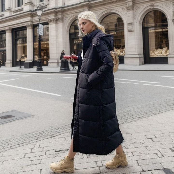 Doudoune longue chaude pour femme avec capuche