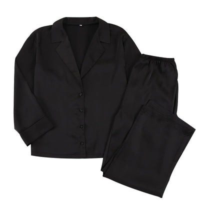 Luxe Dames Satijnen Pyjama Set Met Knopen En Wijde Broek