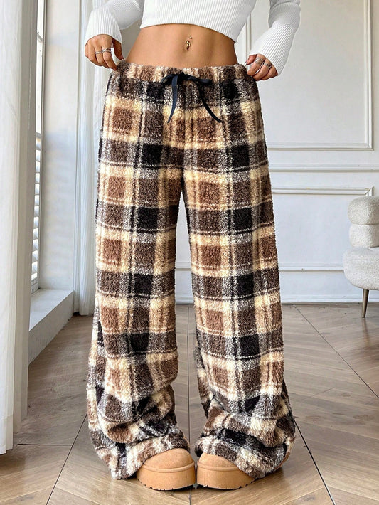 Khiara | Zachte Fleece Broek met Ruitmotief