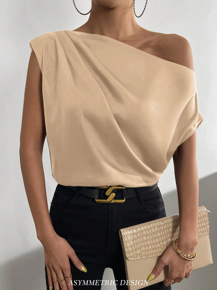 Beige Luxe Dames One Shoulder Blouse