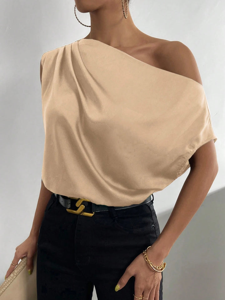 Beige Luxe Dames One Shoulder Blouse