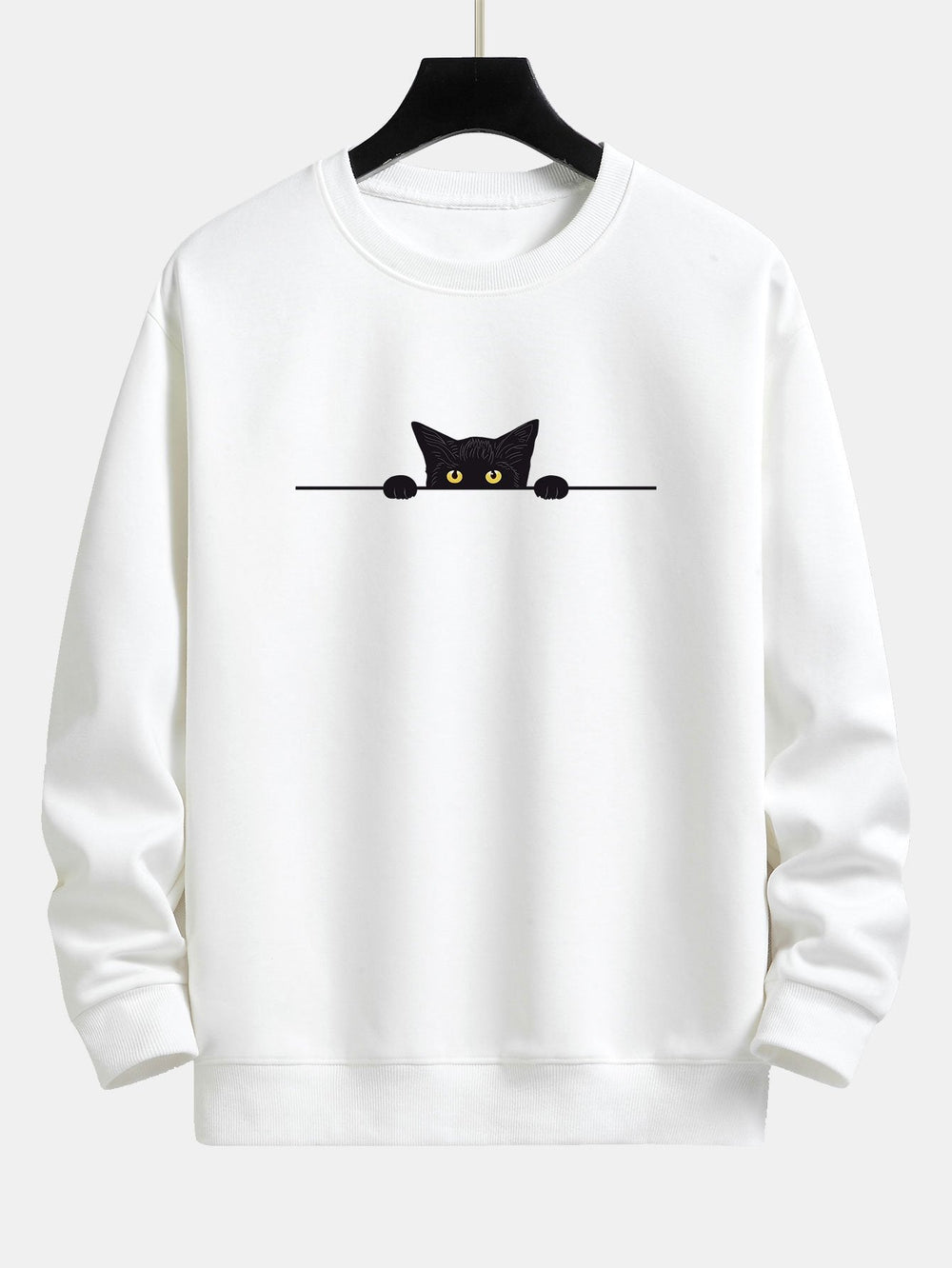 Relaxte Dames Sweater met Kattenprint en Geribde Boorden