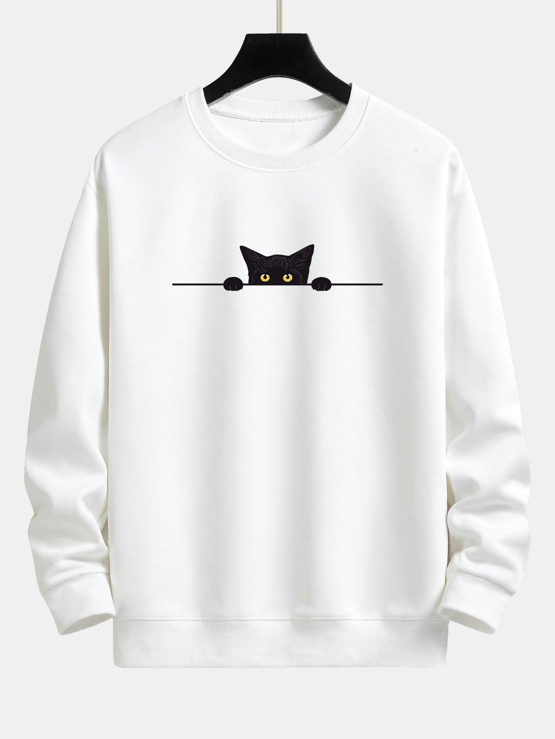 Relaxte Dames Sweater met Kattenprint en Geribde Boorden