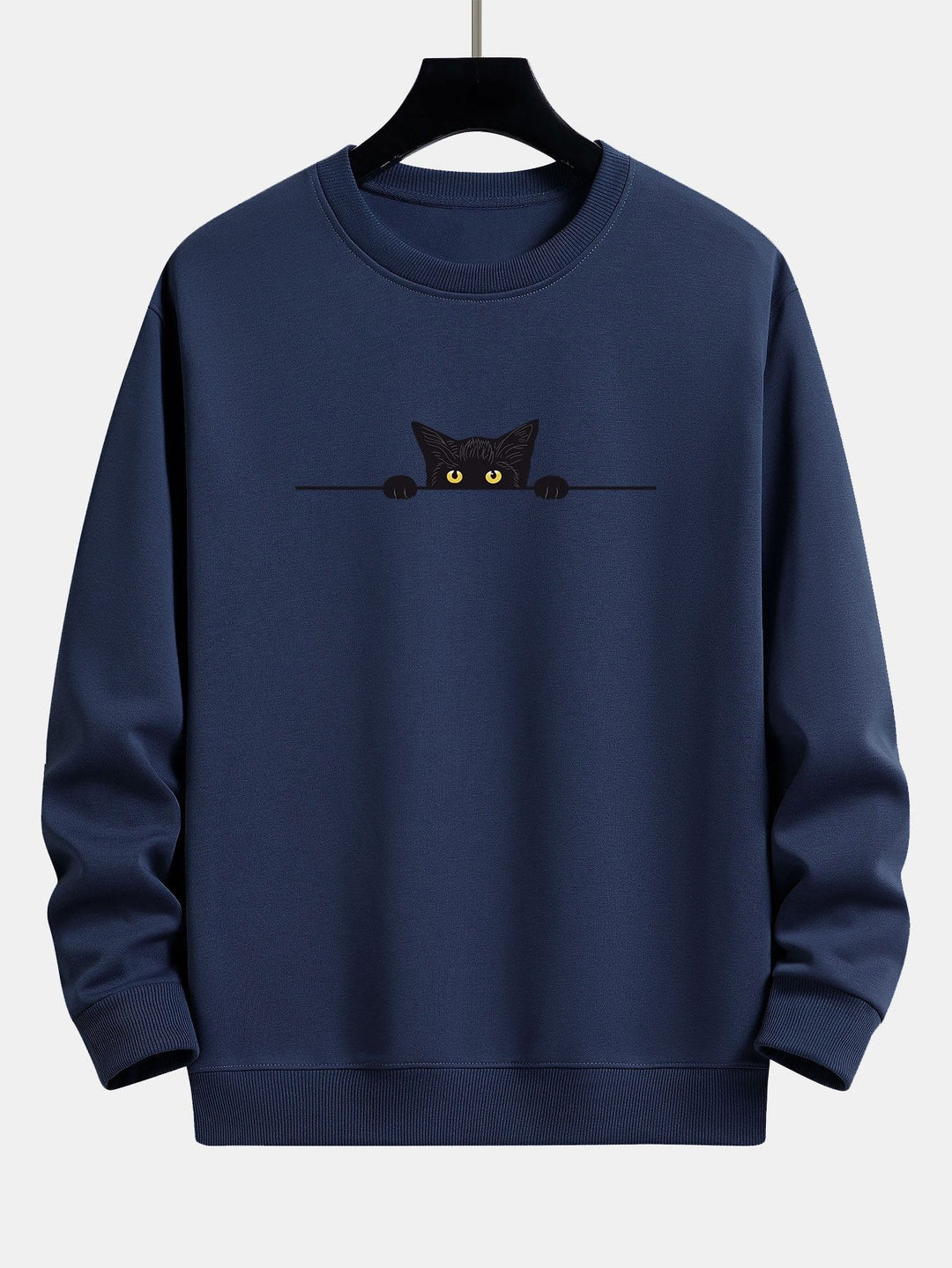 Relaxte Dames Sweater met Kattenprint en Geribde Boorden