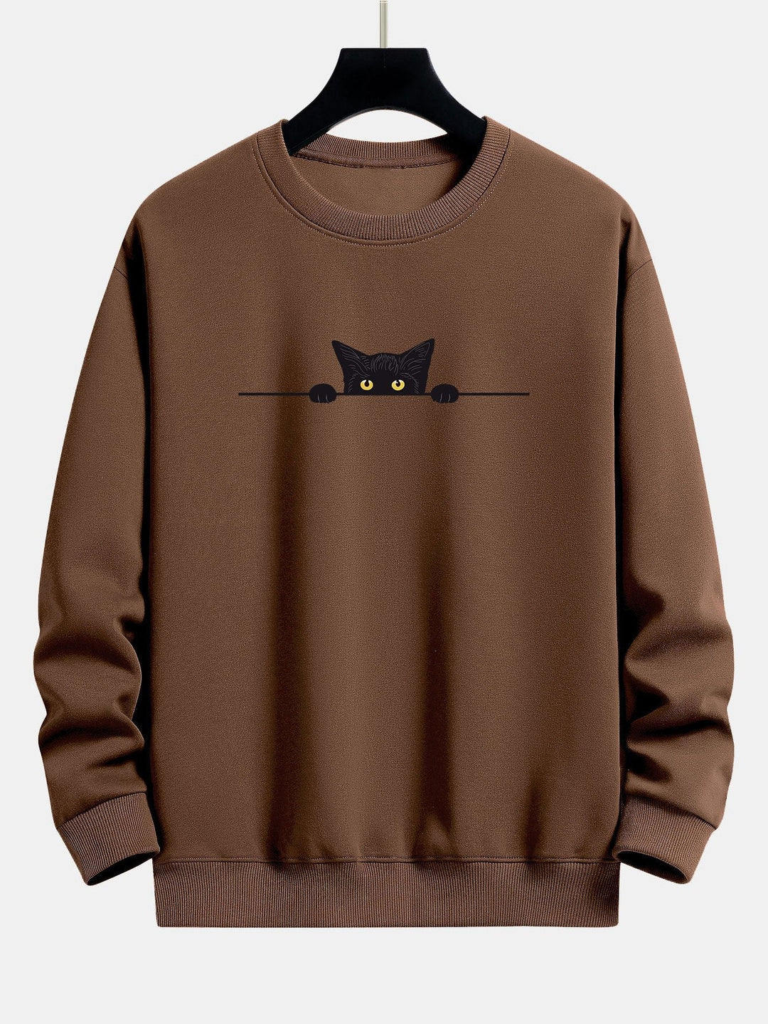 Relaxte Dames Sweater met Kattenprint en Geribde Boorden