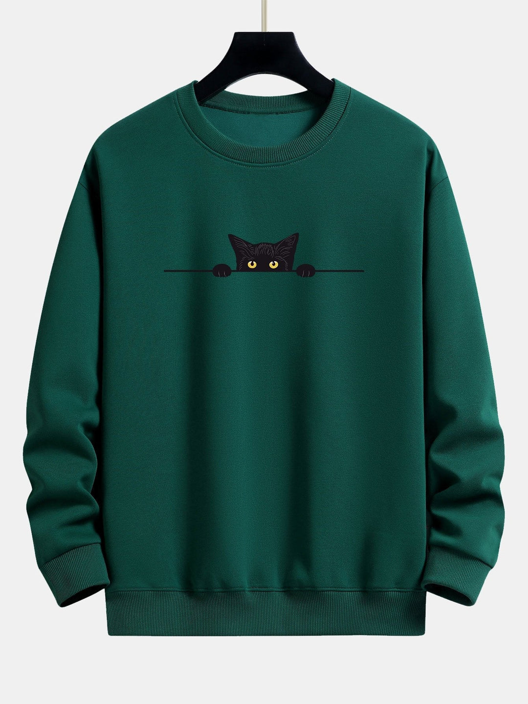 Relaxte Dames Sweater met Kattenprint en Geribde Boorden