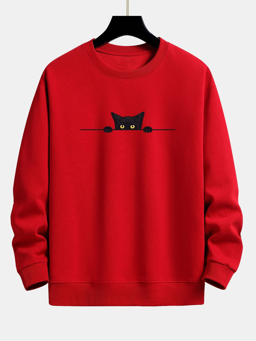 Relaxte Dames Sweater met Kattenprint en Geribde Boorden
