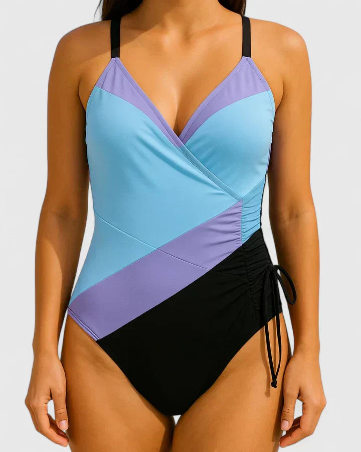 Summer Women's Swimsuit with Wrap Neckline and Fitted Fit