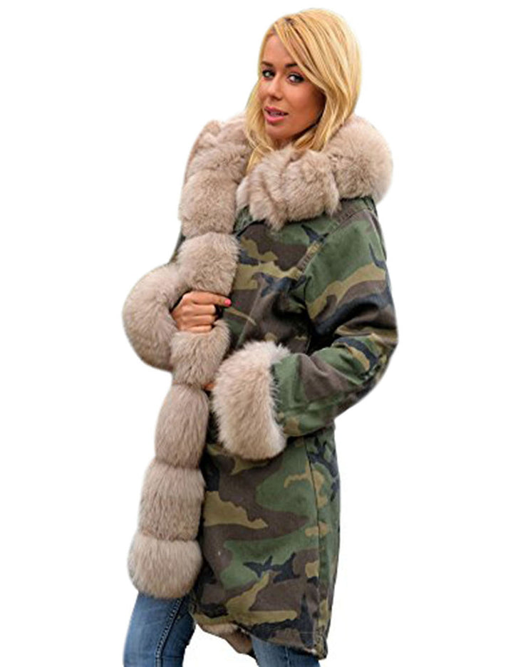 Oversized Camouflage Parka met Nepbonten Capuchon en Manchetten voor Dames