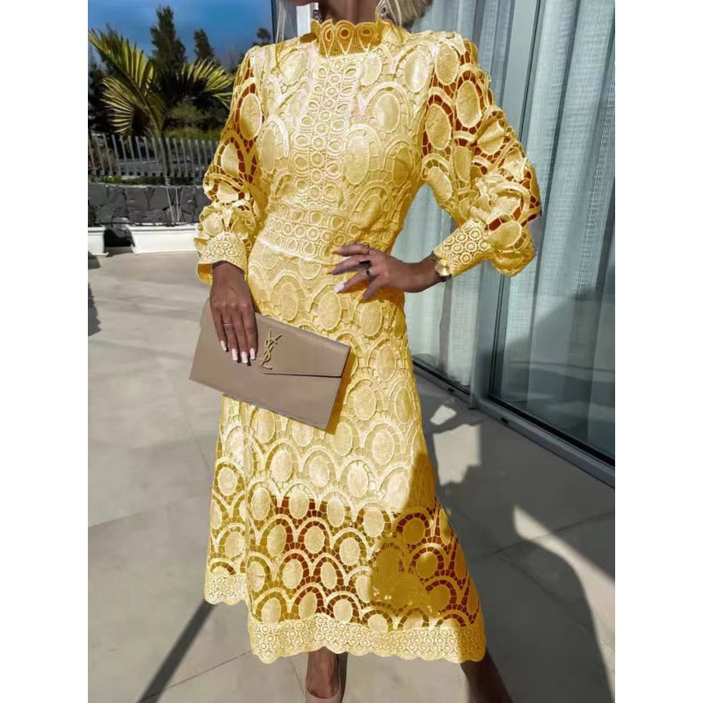 Robe midi en dentelle élégante pour femmes à manches longues