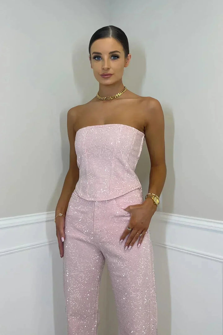 Elegante Strapless Pailletten Jumpsuit met Rechte Pijpen voor Dames