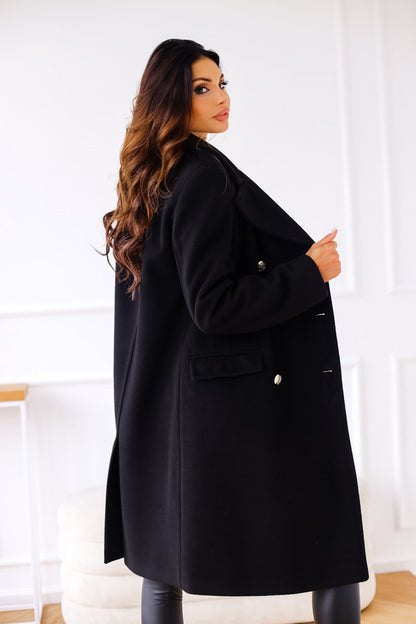 Chique Lange Getailleerde Wollen Dames Jas met Knopen Design