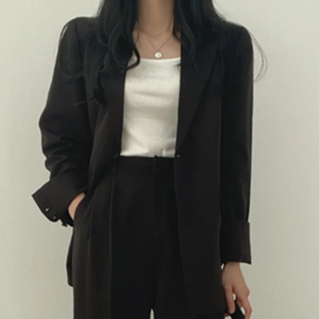 Gestructureerde en chique dames set met comfortabele blazer en broek