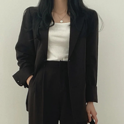 Gestructureerde en chique dames set met comfortabele blazer en broek