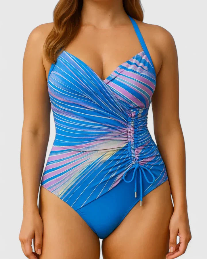 Summer Women's Swimsuit with Wrap Neckline and Fitted Fit