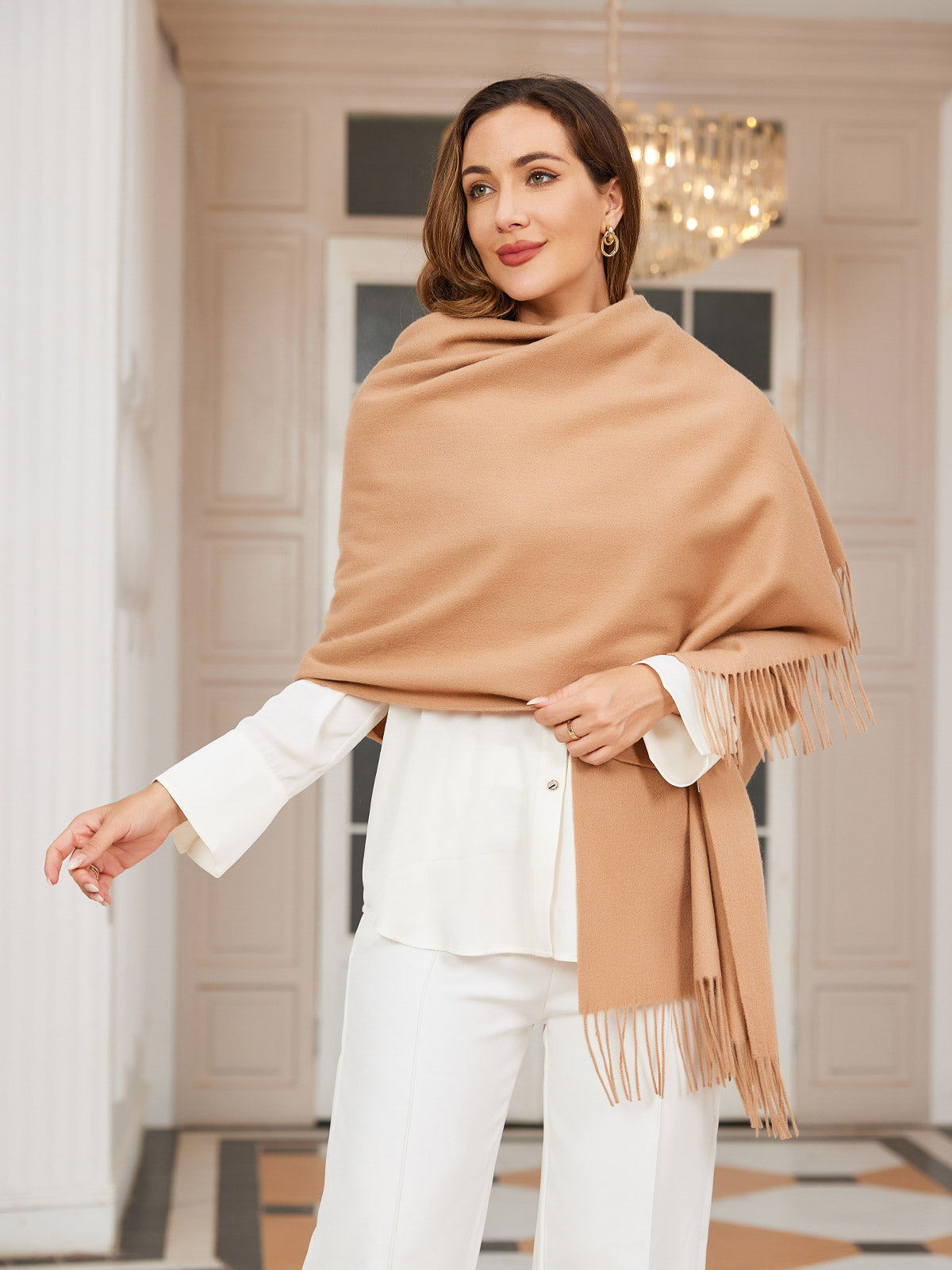 Elegante Zachte Dames Wollen Sjaal met Franjes