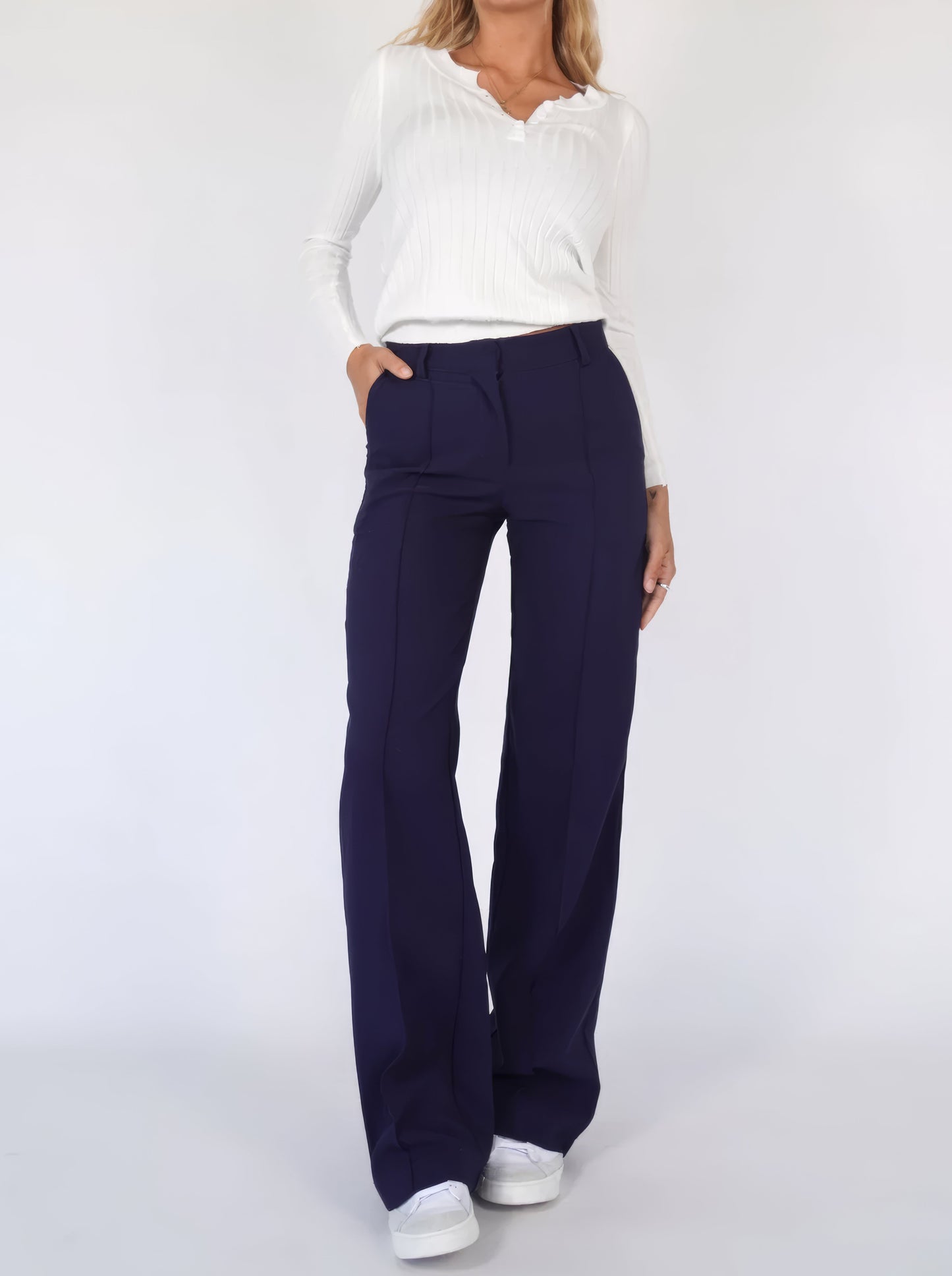 Stijlvolle Dames Pantalon met Hoge Taille en Wijde Pijpen