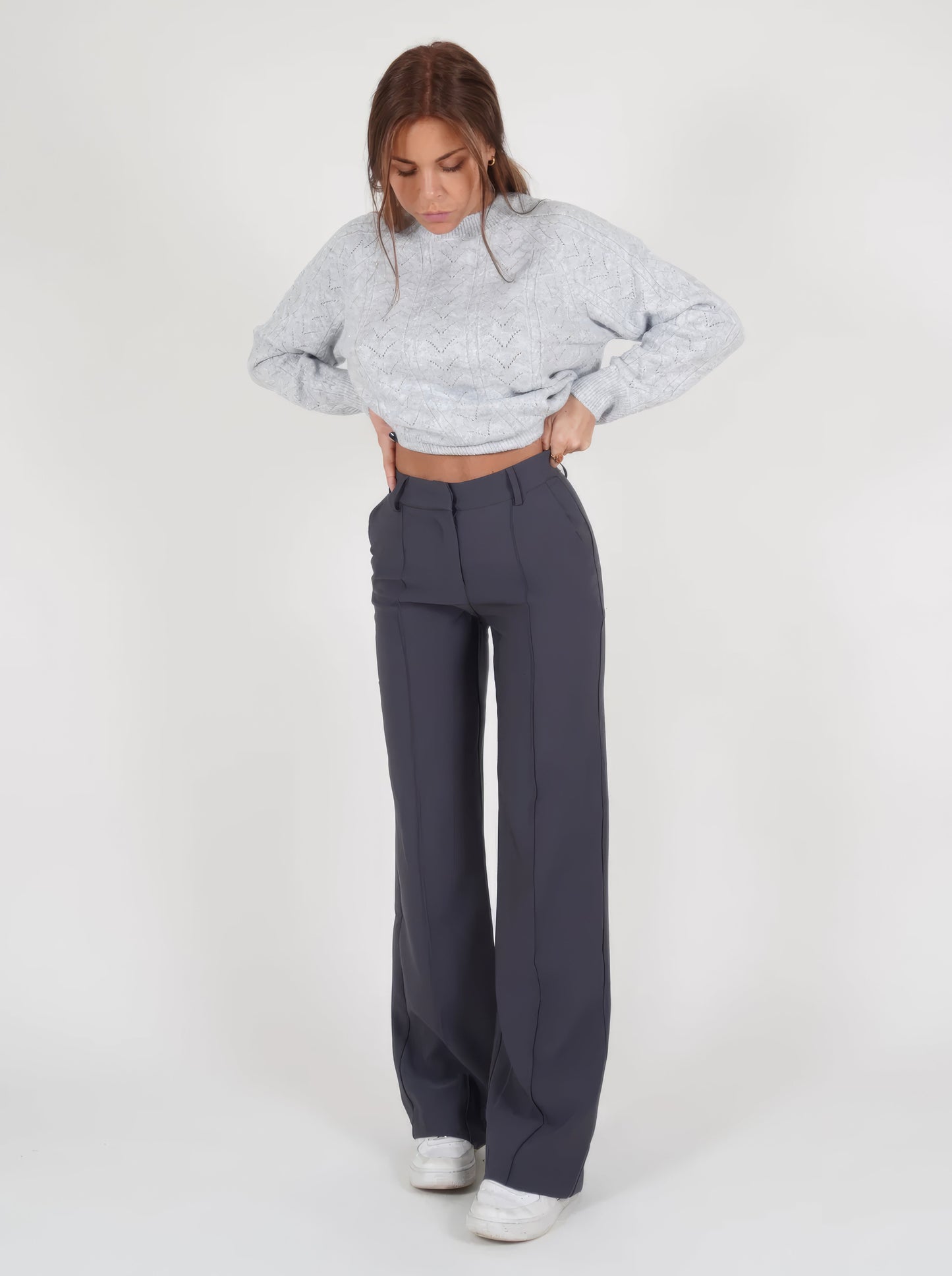 Stijlvolle Dames Pantalon met Hoge Taille en Wijde Pijpen
