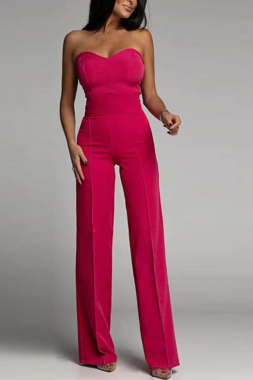 Elegant Strapless Women's Bodycon Jumpsuit with Wide Legs