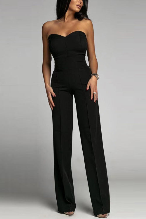 Elegante Strapless Dames Bodycon Jumpsuit met Wijde Pijpen