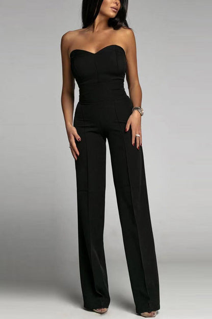 Elegante Strapless Dames Bodycon Jumpsuit met Wijde Pijpen