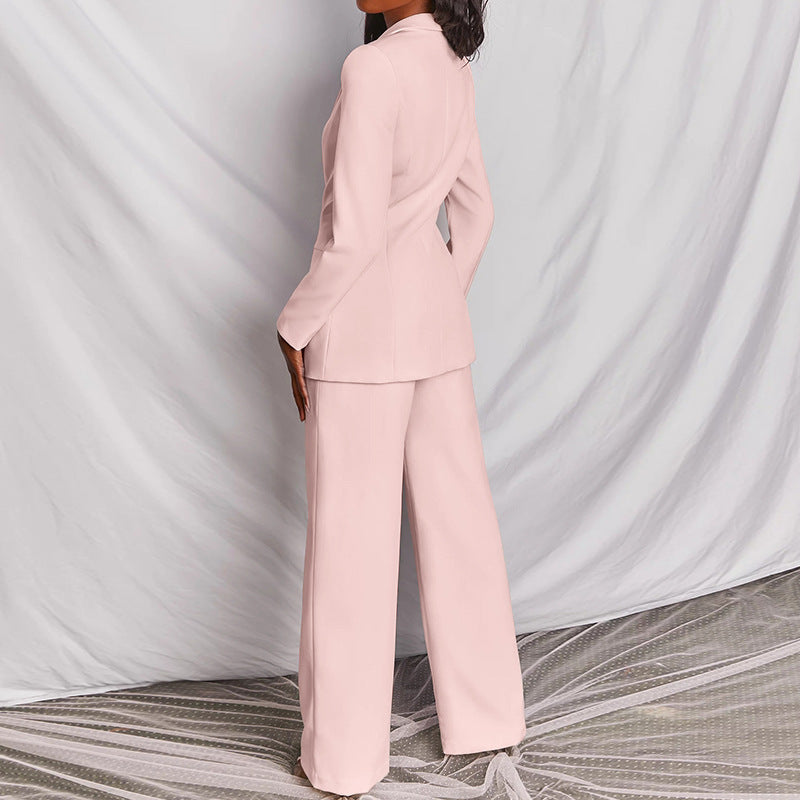 Elegante Dames Blazer Set met Pantalon en Wijde Pijpen