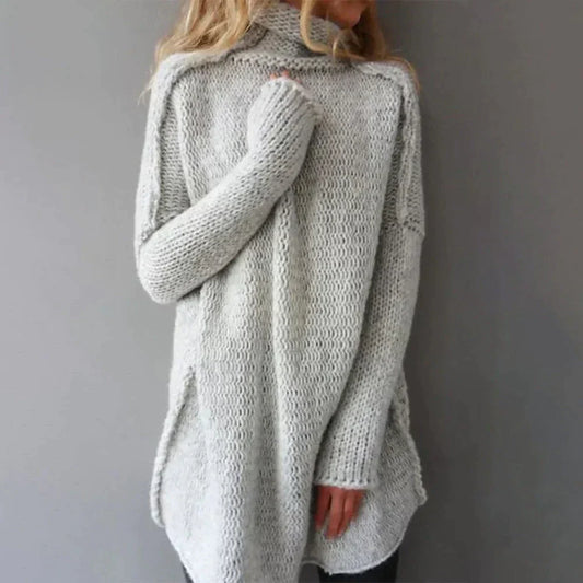 Oversized Zachte Grijs Dames Gebreide Trui met Col